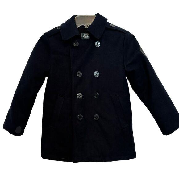 Woolrich Navy Blue Peacoat Kids Sz 6 Unisex Sailor Buttons Heavy Warm Classic - Picture 1 of 12